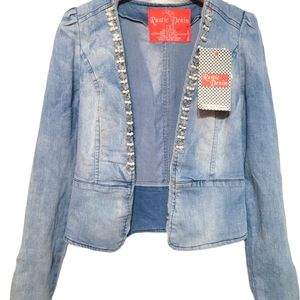 Rustic Denim Ladies Pearl Embroidered Cute Cut Jacket Size SMall NWT